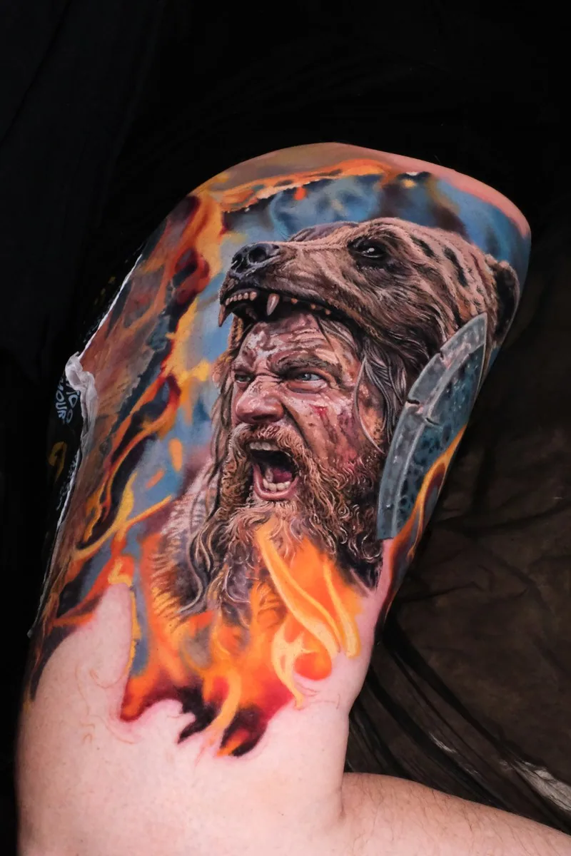 Hyper realism viking tattoo by Alex666cold — detailed portrait work